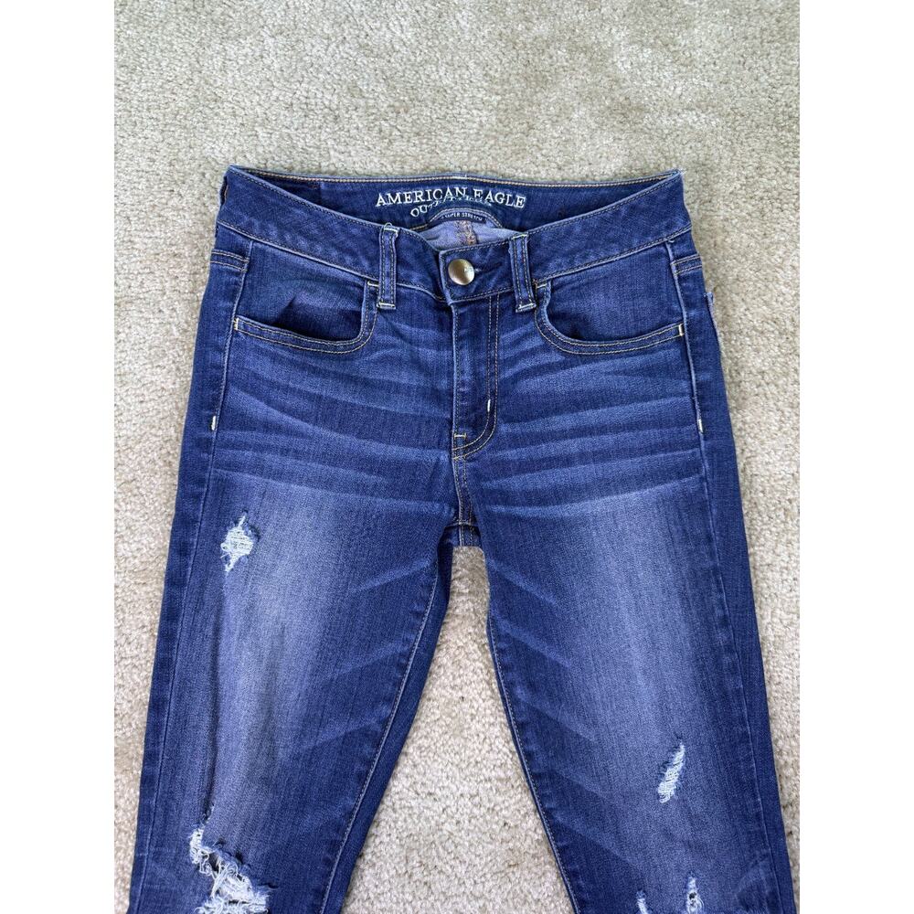 American Eagle Women Blue Super Stretch Jegging Distressed Size 2 Short C391 - Picture 2 of 16